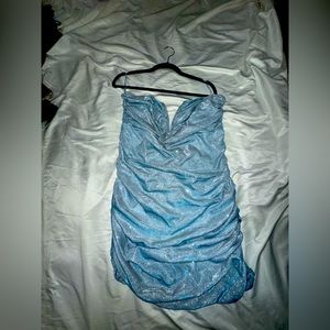 Glittered blue mini strapless dress